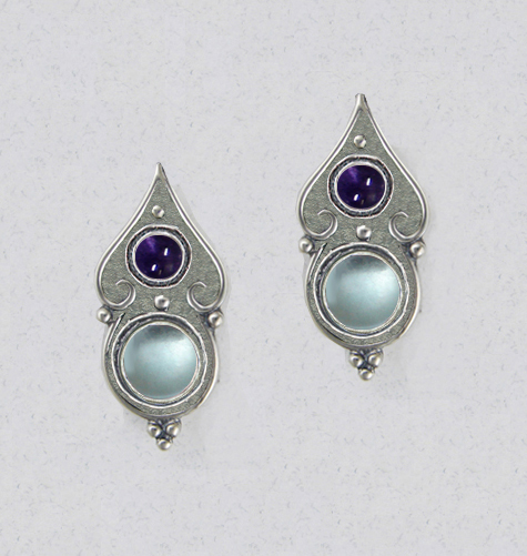 Sterling Silver Gothic Look Post Stud Earrings With Blue Topaz And Iolite